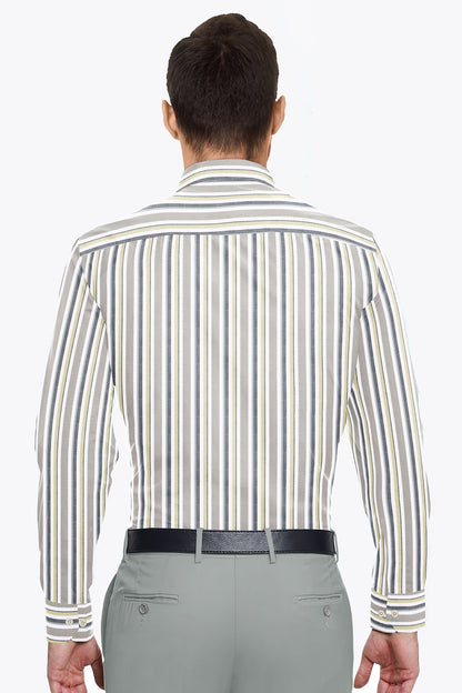 White with Semolina and Lime Yellow Oxford Stripes Cotton Shirt