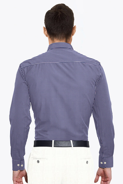 Clematis Blue with White and Magenta Pink Gingham Checks Cotton Shirt