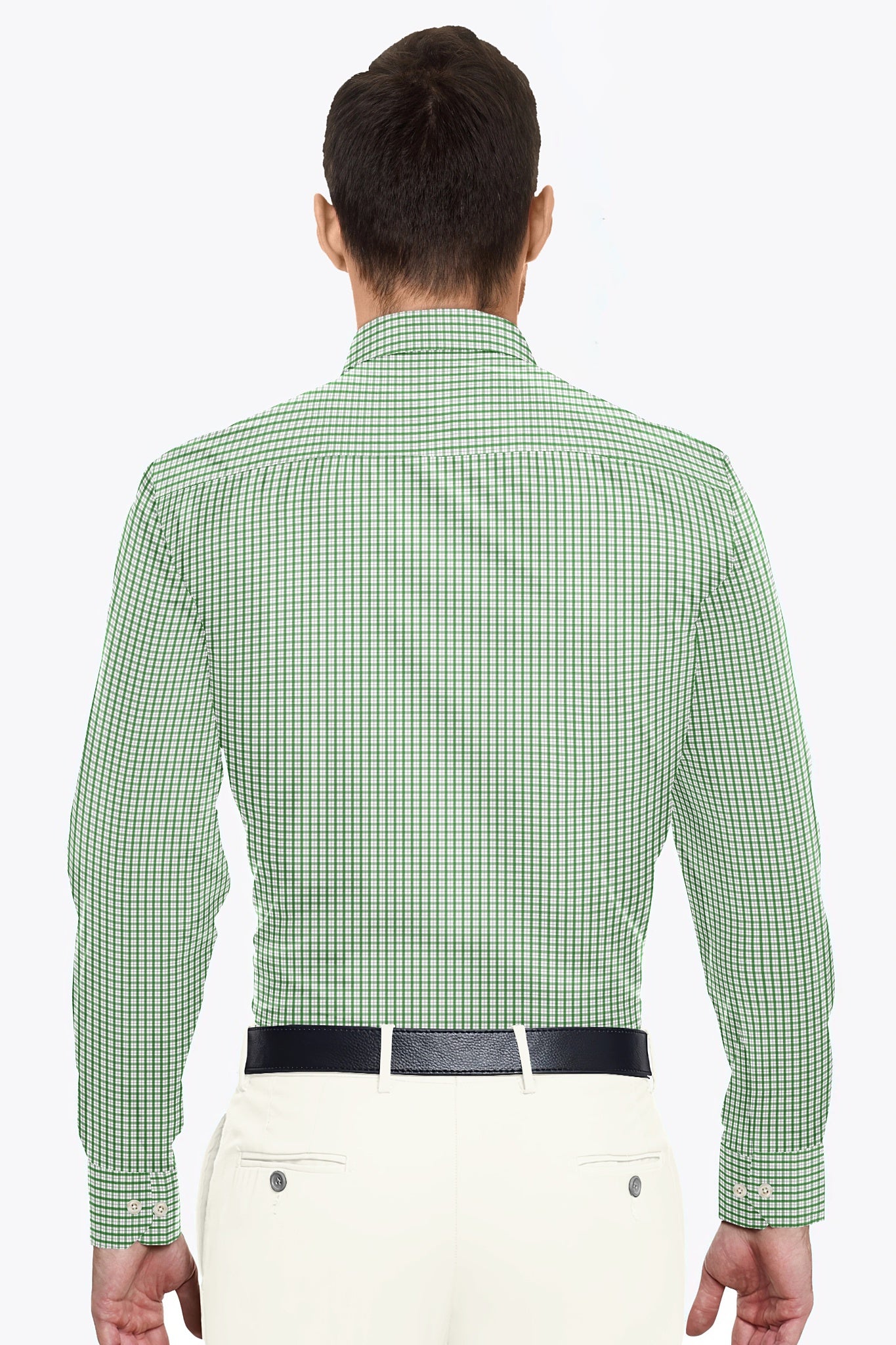 White and Kelly Green Checks Cotton Shirt