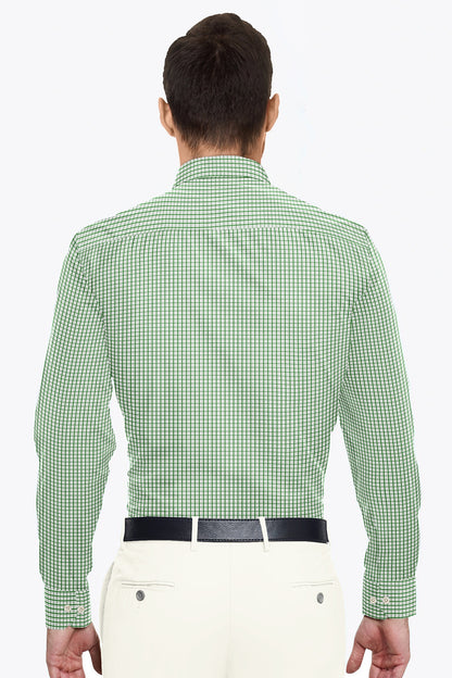 White and Kelly Green Checks Cotton Shirt