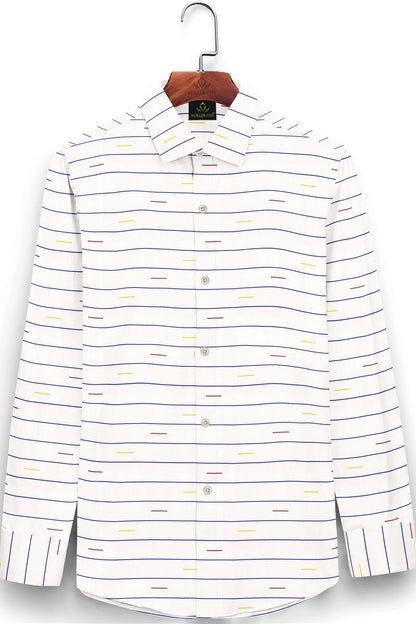 White and Sodalite blue with Scarlet Red and Minion Yellow Stripes Giza Cotton Shirt