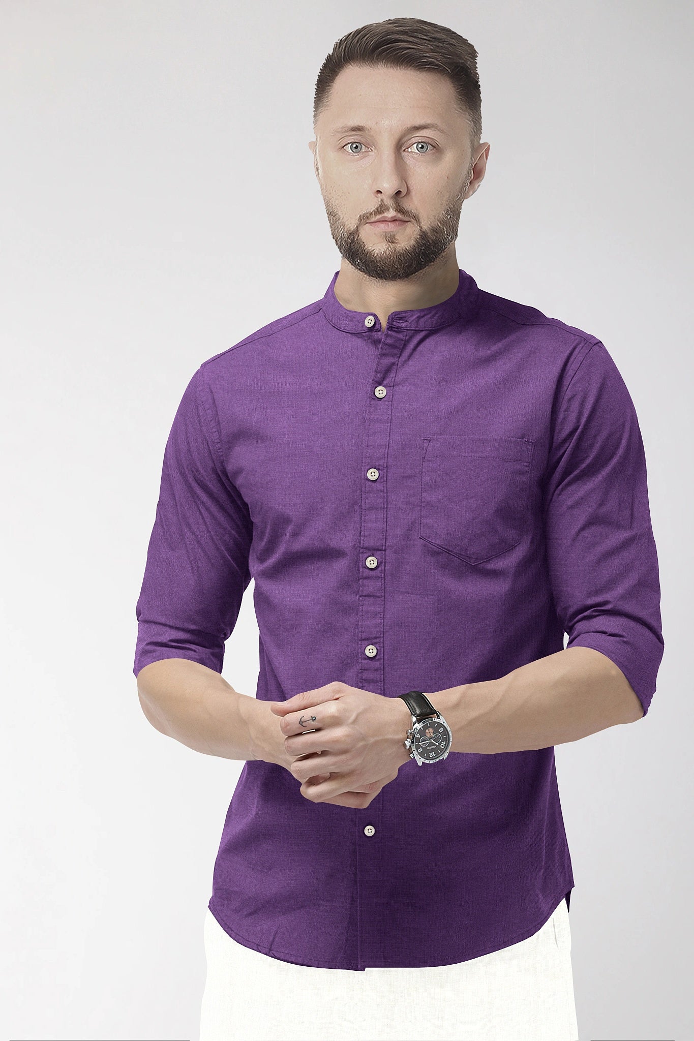 Grape Purple Mandarin Luxurious Linen Shirt