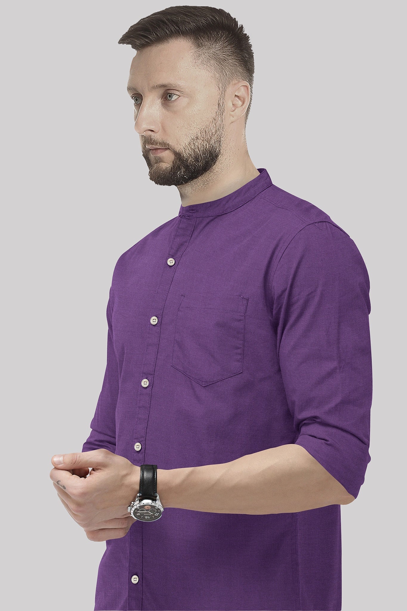 Grape Purple Mandarin Luxurious Linen Shirt