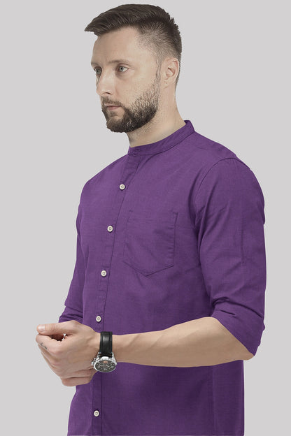 Grape Purple Mandarin Luxurious Linen Shirt