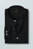 Ebony Black and Smoke White Stripes Oxford Mandarin Collar Cotton Shirt