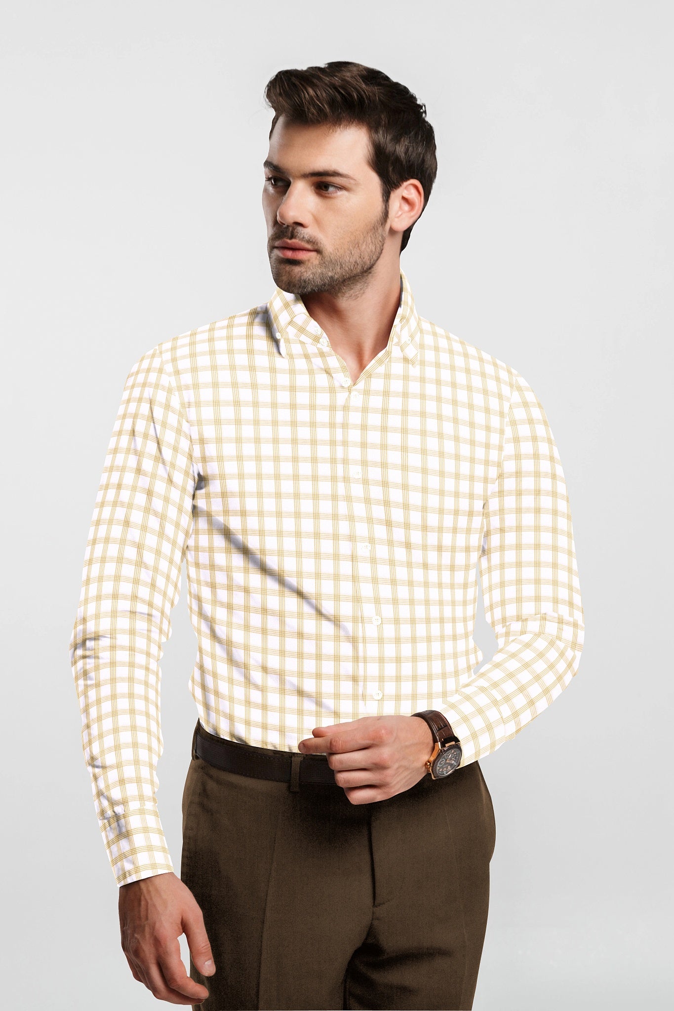 White and Wheat Brown Checks Cotton Shirt-Plus Size Shirt in India