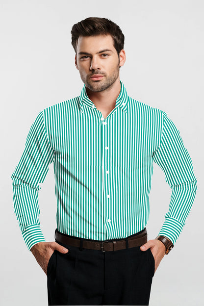 White and Seafoam Green Candy Stripes Cotton Shirt Best Stripes Shirt in India