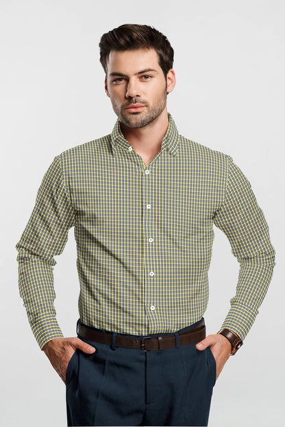 White and Dandelion Yellow and Campanula Blue Checks Cotton Shirt-Plus Size Shirt in India