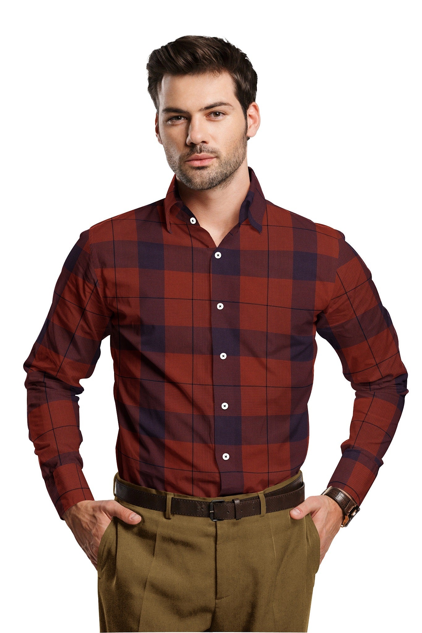 Cinnabar Red and Mazarine Blue Checks Cotton Shirt Buy Casual Shirts in India