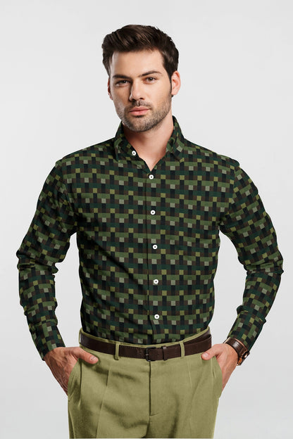 Avocado Green with Black and Coffee Brown Multicolored Checks Premium Cotton Shirt - Custom Shirts Online in Delhi
