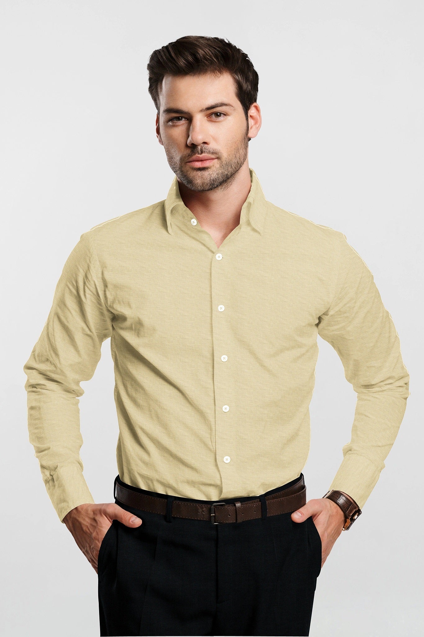 Kollercut Light Fawn Men's Luxurious Linen Shirt