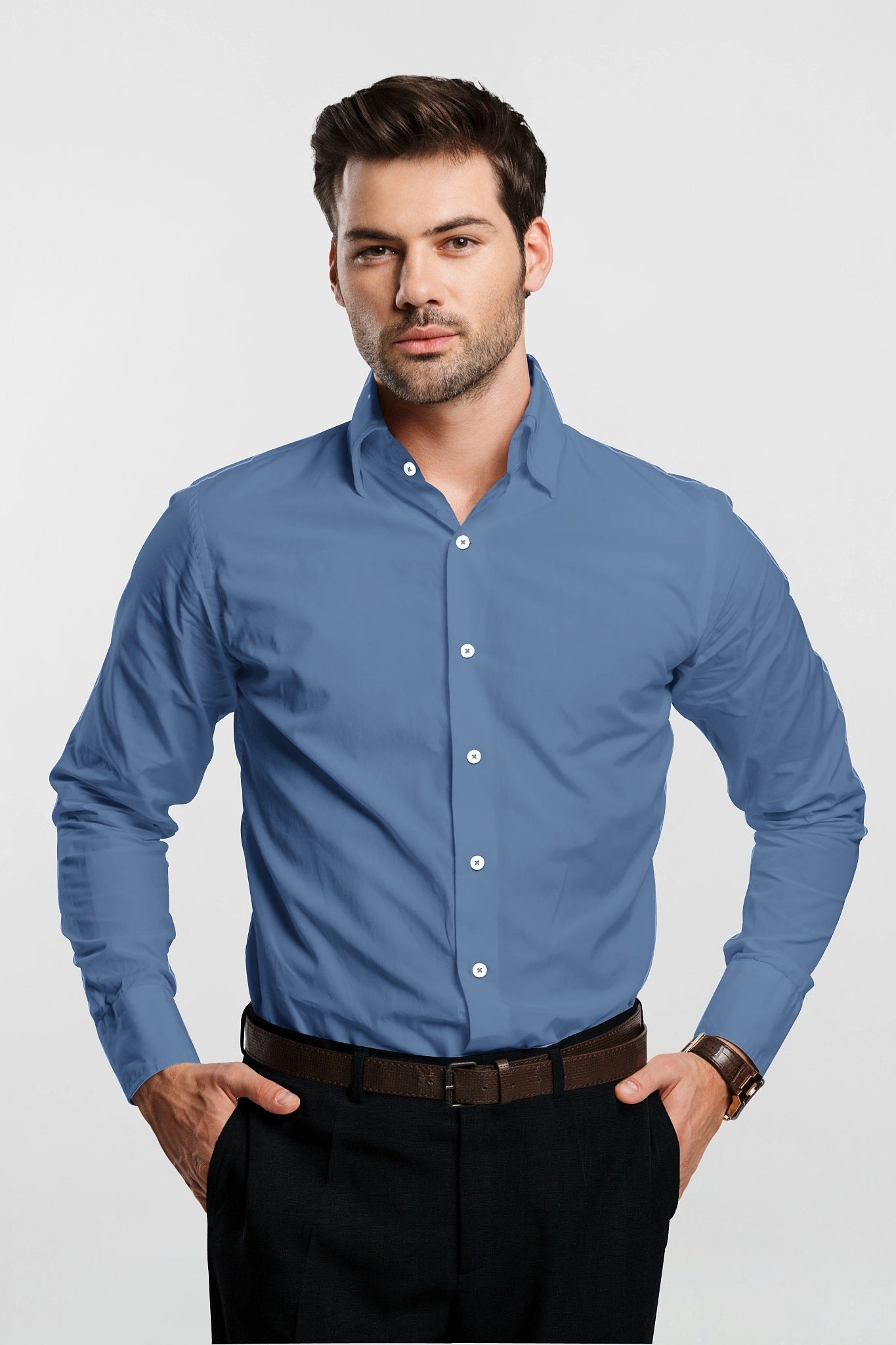 Lichen Blue Giza Cotton Shirt - Stitching Shirt in Delhi