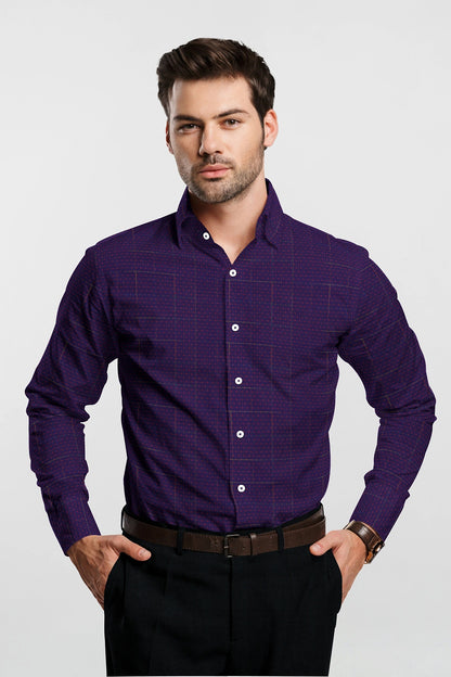 Violet Purple and Hibiscus Red Dot Jacquard Checks Premium Egyptian Giza Cotton Shirt