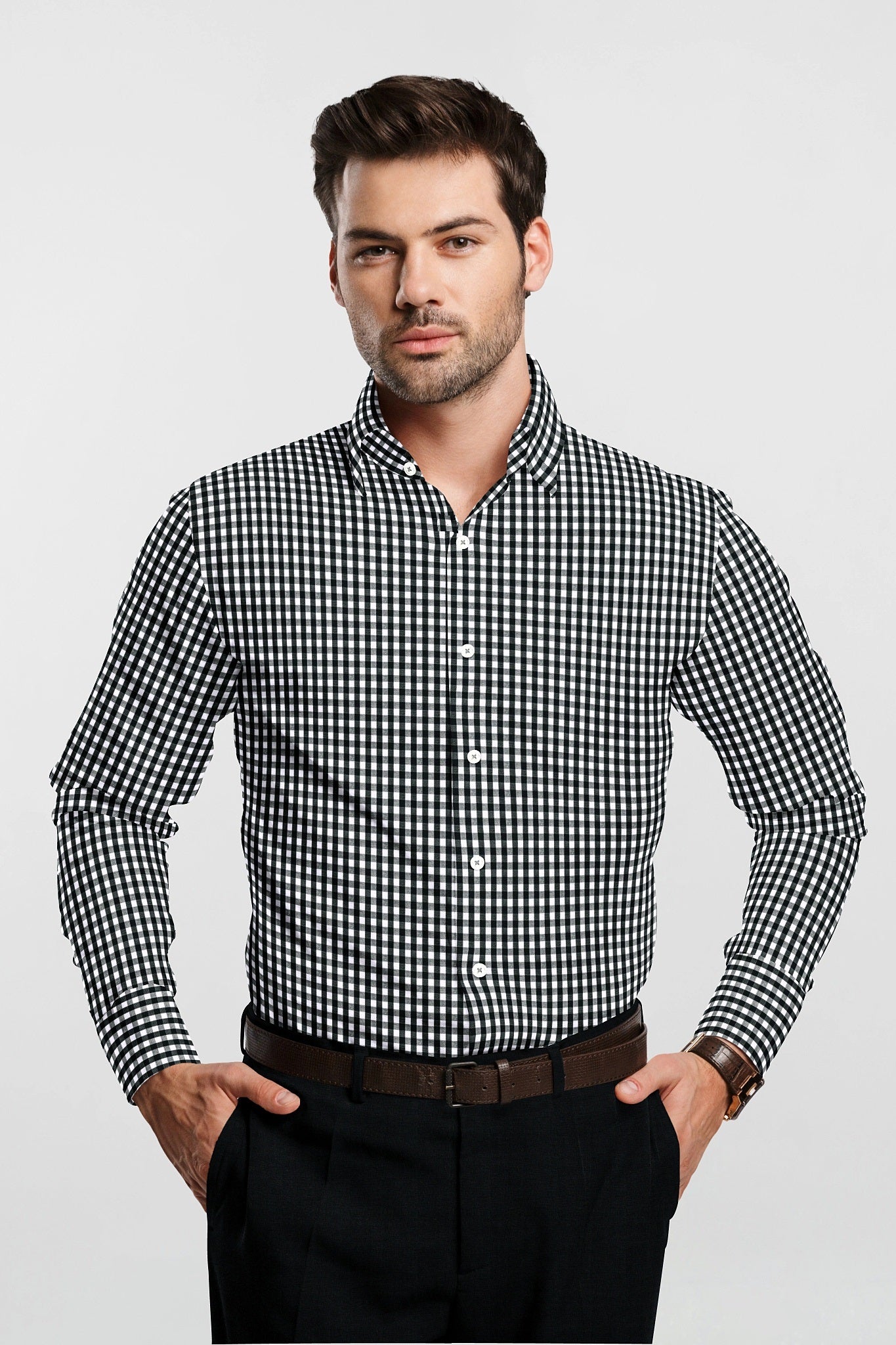 Kollercut-Obsidian Black and White Gingham Checks Cotton Shirt- Best Formal Shirt in India 