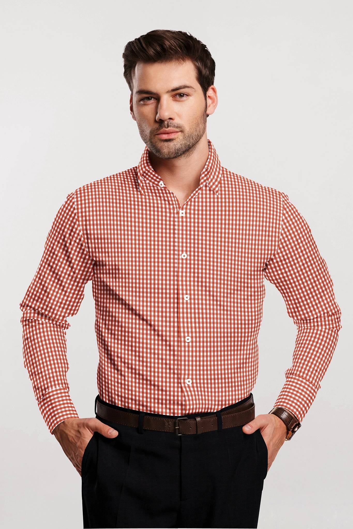 White and Royal Poinciana Red Gingham Checks Premium Cotton Shirt - Premium Cotton Formal Checks Shirts in India - Buy Contrast Stitch Shirt in Mumbai