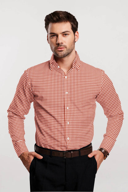 White and Royal Poinciana Red Gingham Checks Premium Cotton Shirt - Premium Cotton Formal Checks Shirts in India - Buy Contrast Stitch Shirt in Mumbai