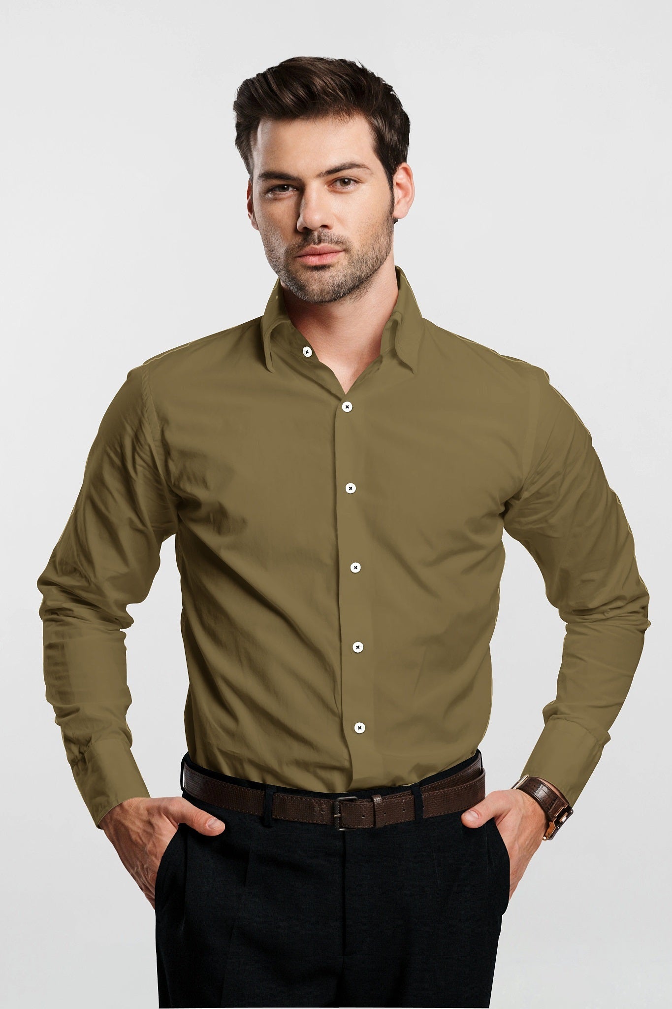 Kelp Brown Giza Cotton Shirt Plus size Plain Shirts in India 