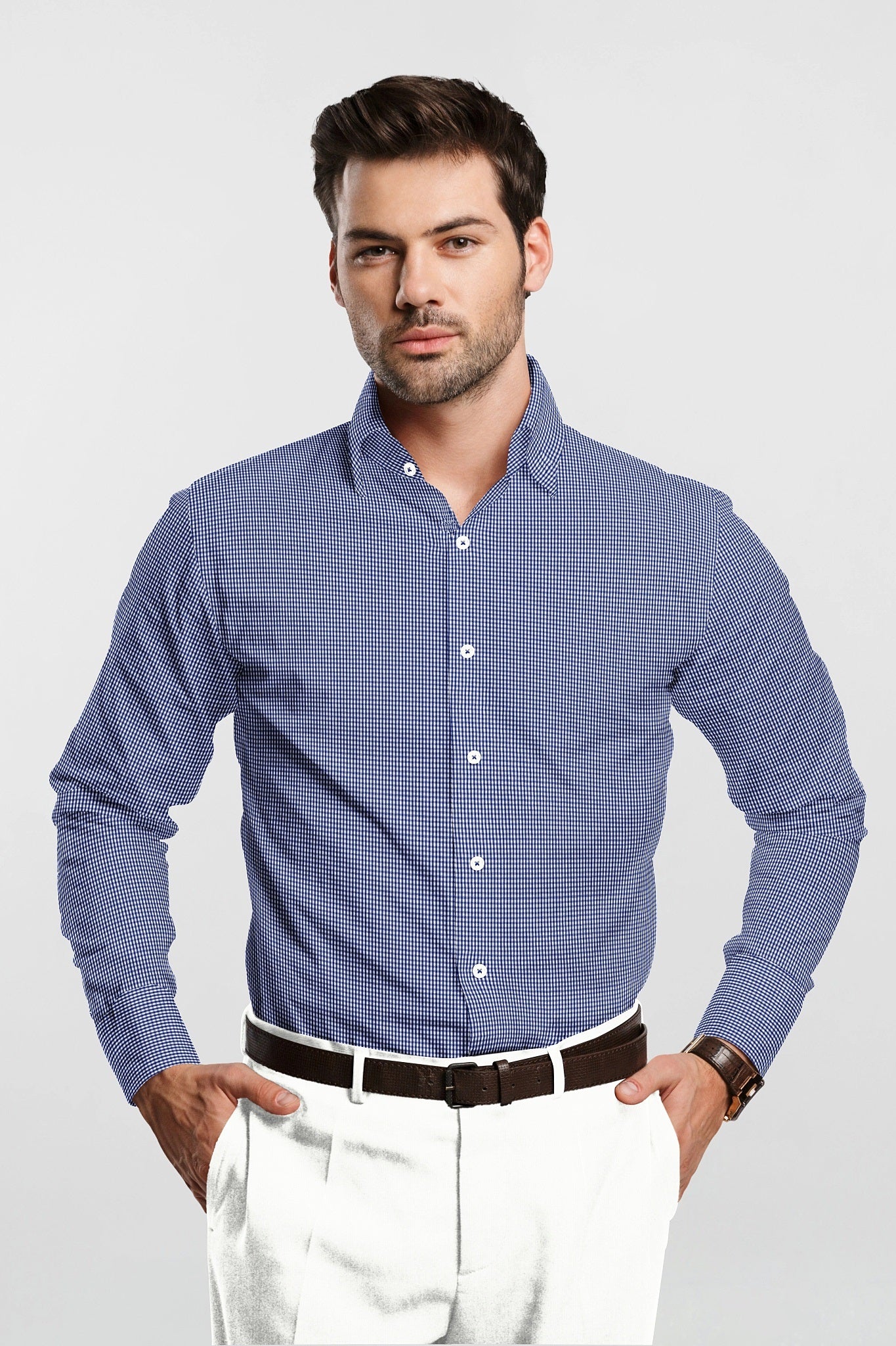 White and Baleine Blue Checks Cotton Shirt - Formal Office wear Shirts in India