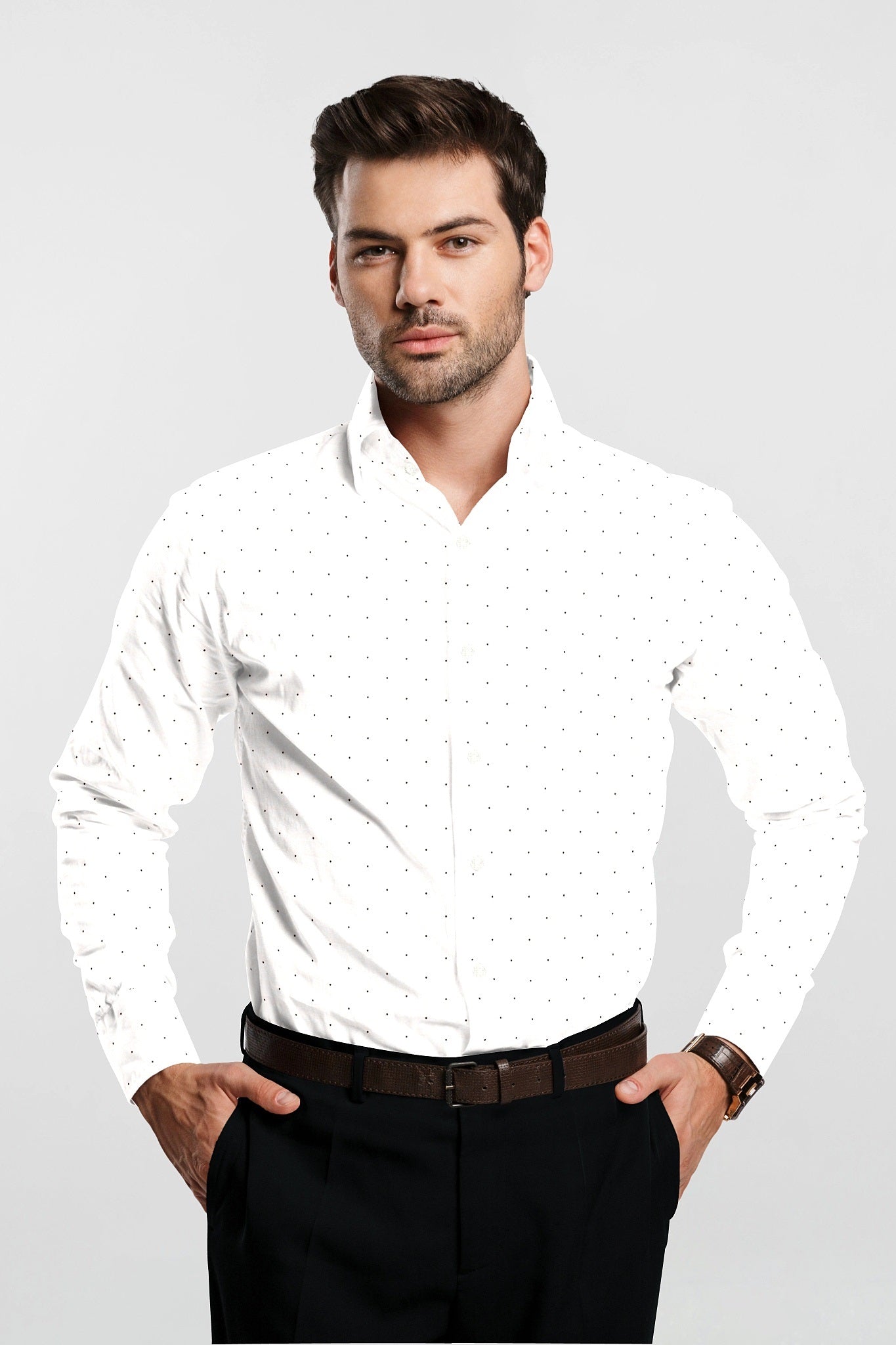 White with Black Dot Printed Cotton Shirt Premium Formal Cotton Shirt in India