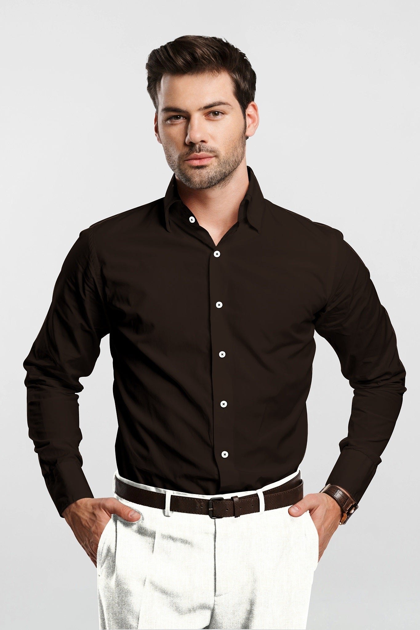 Umber Brown Men's Giza Cotton Shirt