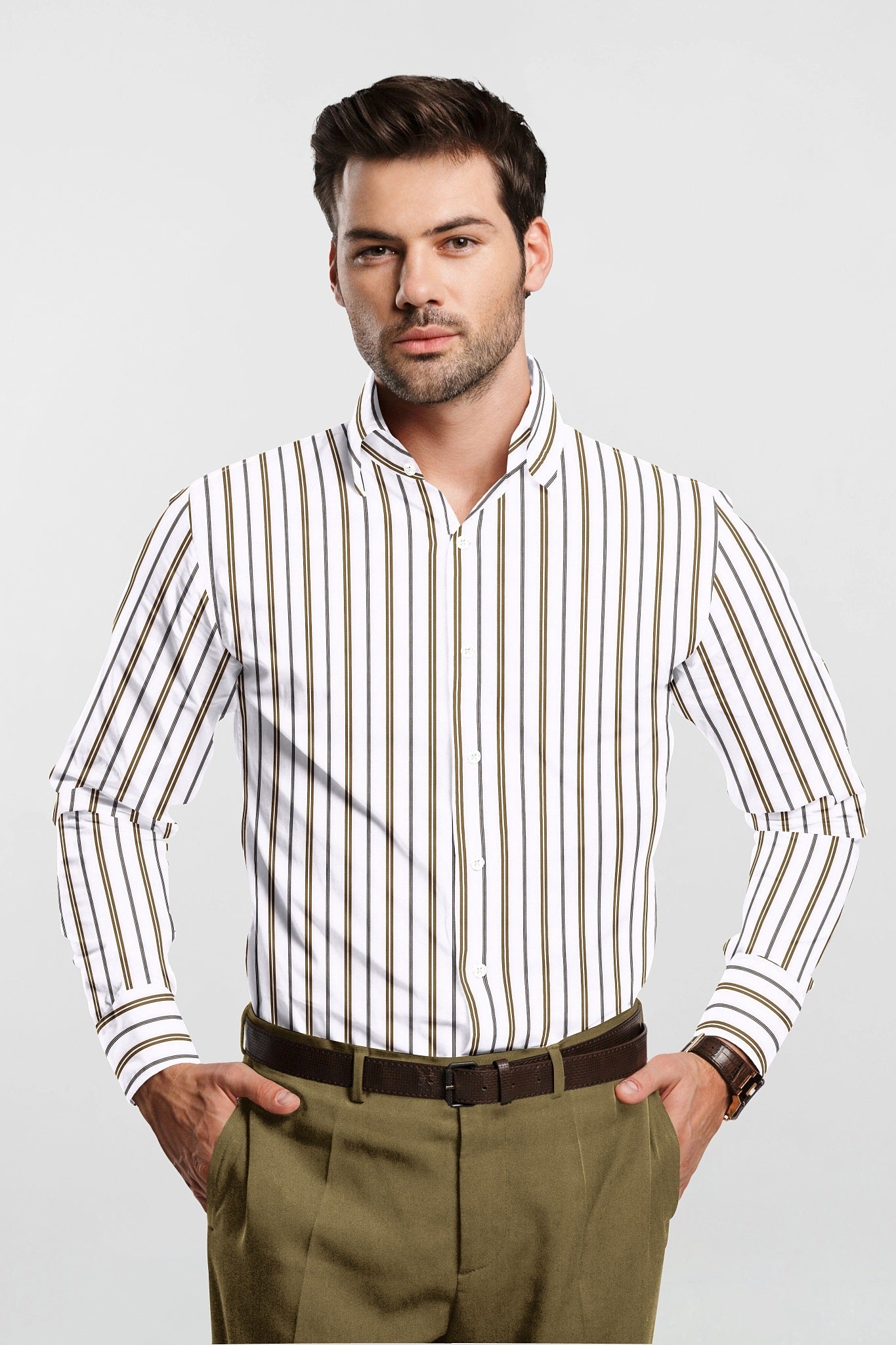 White with Dachshund Brown and Black Stripes Cotton Shirt