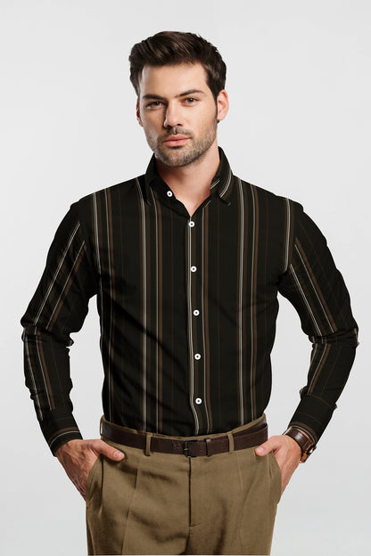 Coffee Brown and Chestnut Brown Stripes Cotton Shirt