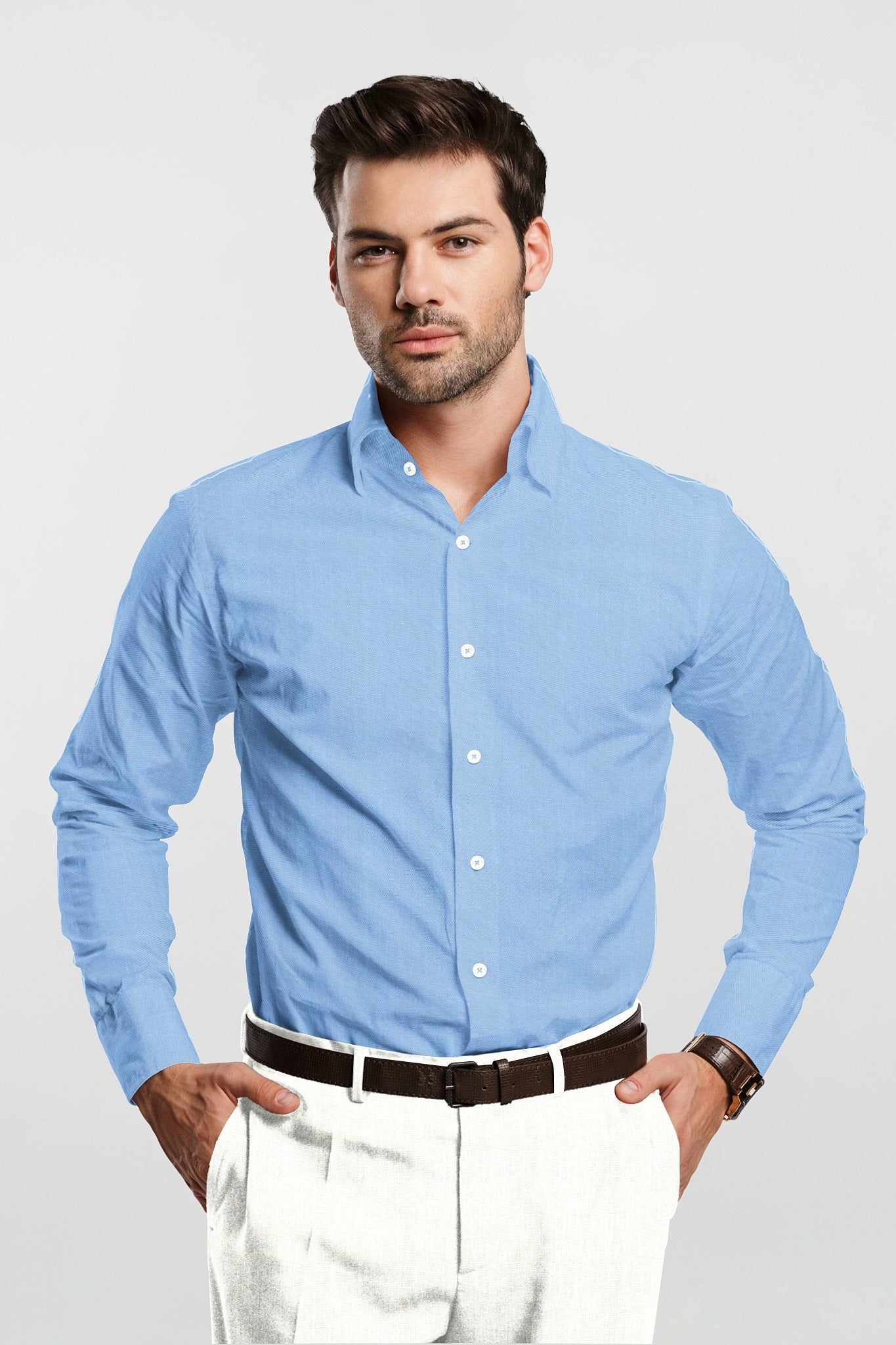 Blizzard Blue and White Plain Oxford Cotton Shirt