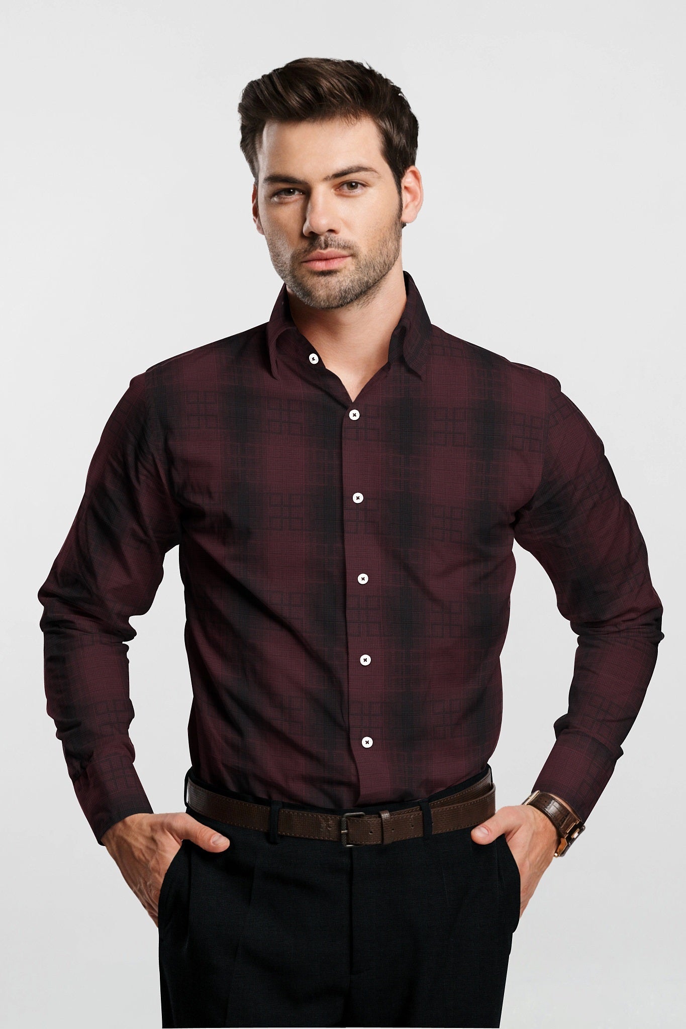Cabernet Red and Ebony Black Checks Cotton Shirt