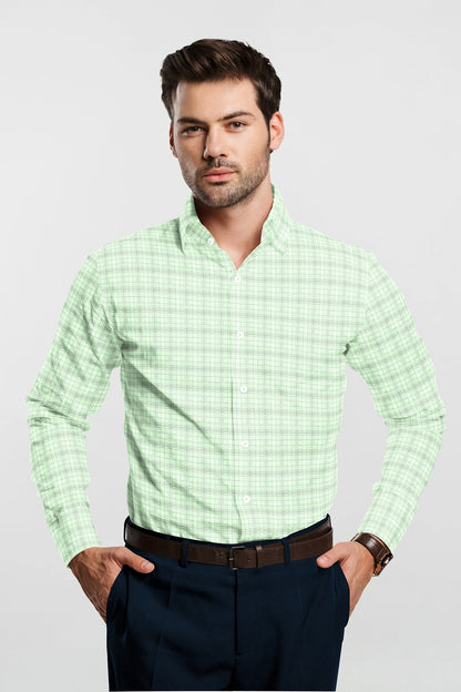 Pistachio Green with Midnight  Blue and Umber Brown Checks Premium Egyptian Giza Cotton Shirt