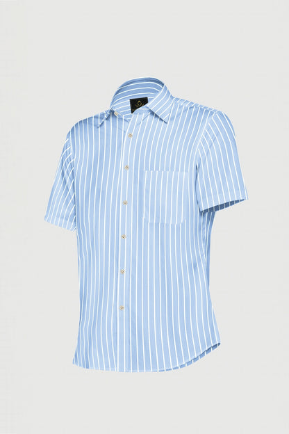 Blizzard Blue and White Wide Pinstripes Cotton Shirt
