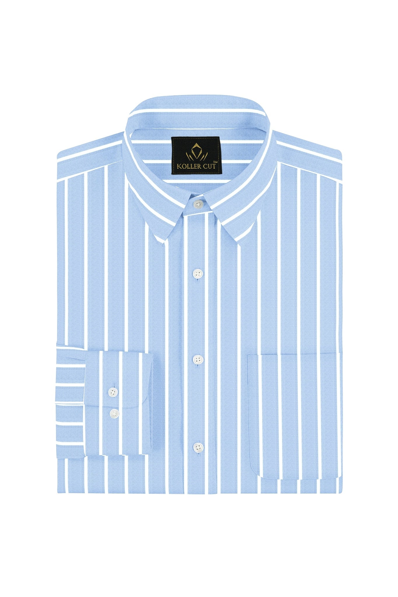 Blizzard Blue and White Wide Pinstripes Cotton Shirt