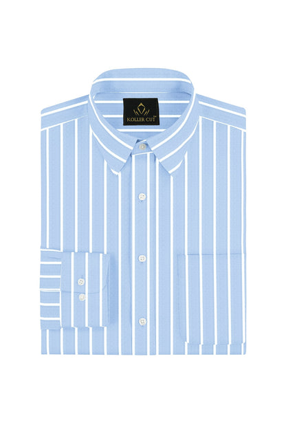 Blizzard Blue and White Wide Pinstripes Cotton Shirt