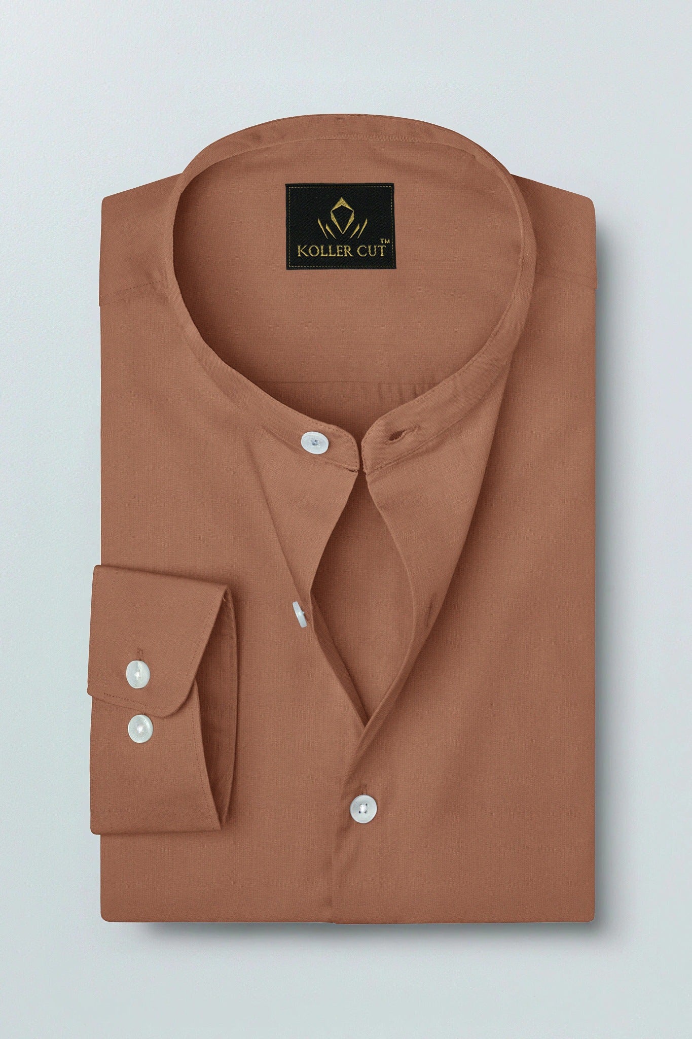 Caramel Brown Mandarin Collar Premium Oxford Cotton Shirt