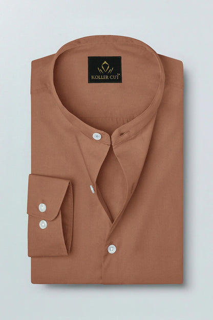 Caramel Brown Mandarin Collar Premium Oxford Cotton Shirt