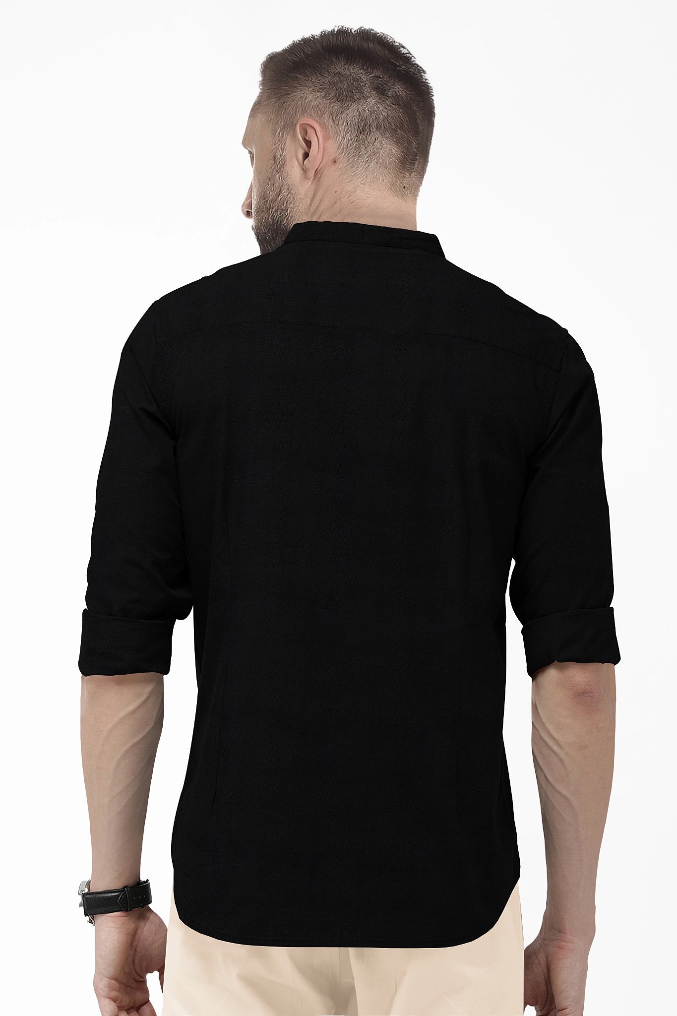 Jade Black Mandarin Collar Premium Oxford Cotton Shirt