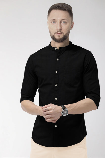 Jade Black Mandarin Collar Premium Oxford Cotton Shirt