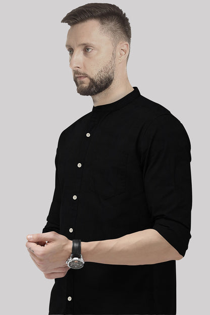 Jade Black Mandarin Collar Premium Oxford Cotton Shirt