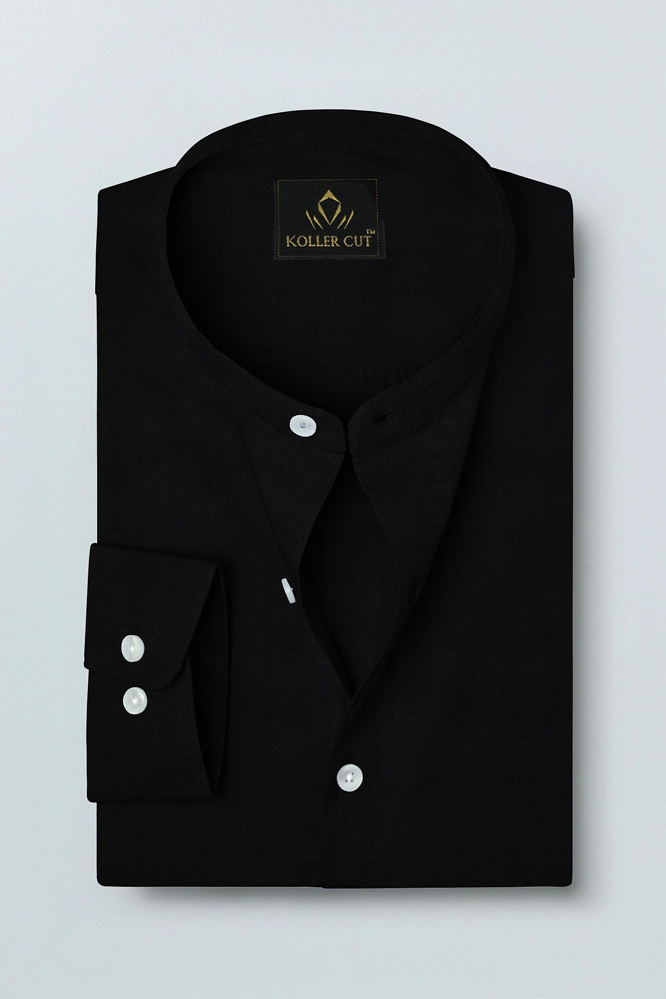 Jade Black Mandarin Collar Premium Oxford Cotton Shirt