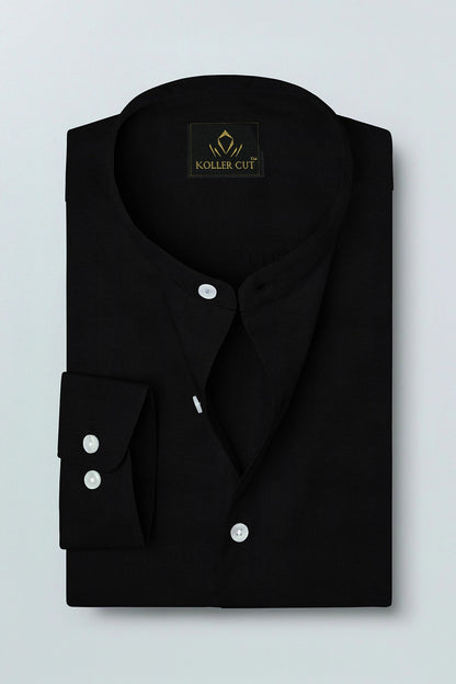 Jade Black Mandarin Collar Premium Oxford Cotton Shirt