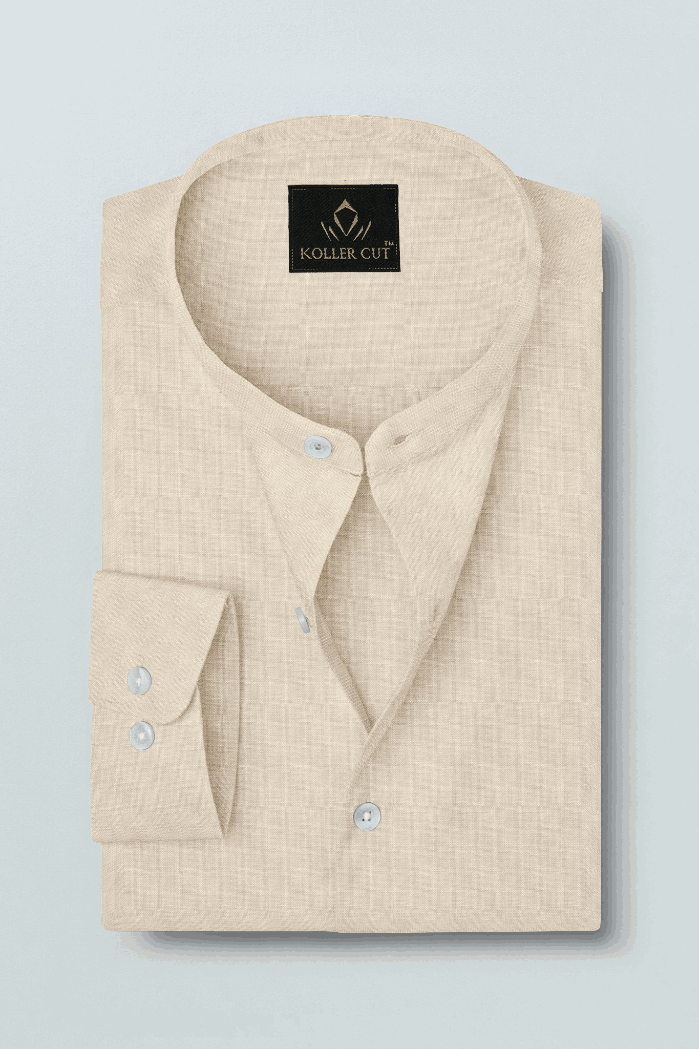 Marzipan Cream Mandarin Collar Premium Oxford Cotton Shirt