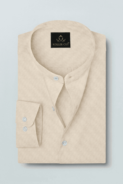 Marzipan Cream Mandarin Collar Premium Oxford Cotton Shirt