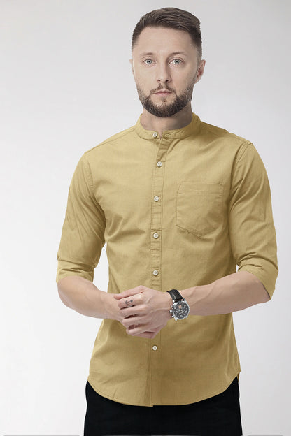 Dark Khaki Mandarin Collar Premium Oxford Cotton Shirt