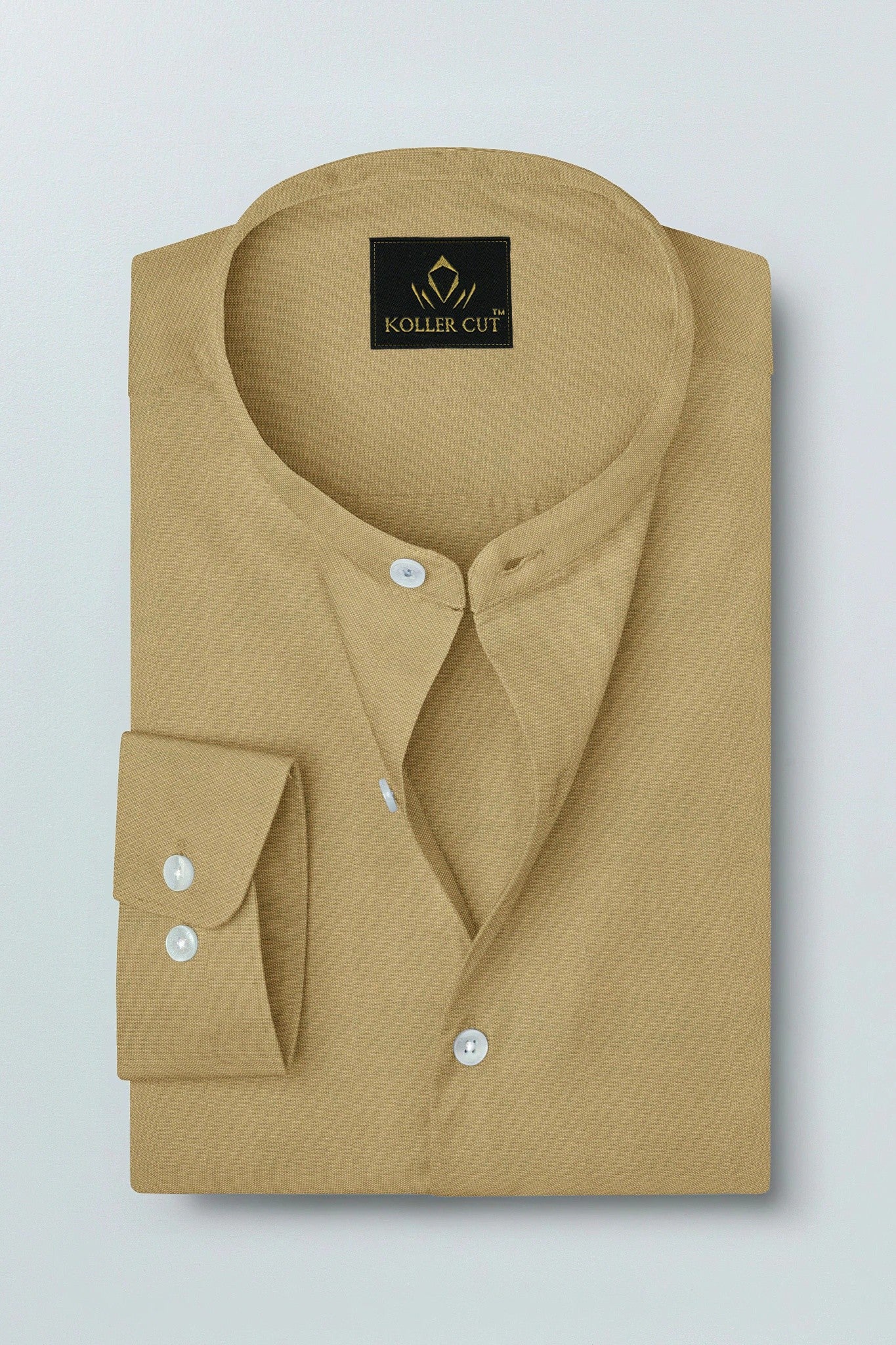 Dark Khaki Mandarin Collar Premium Oxford Cotton Shirt