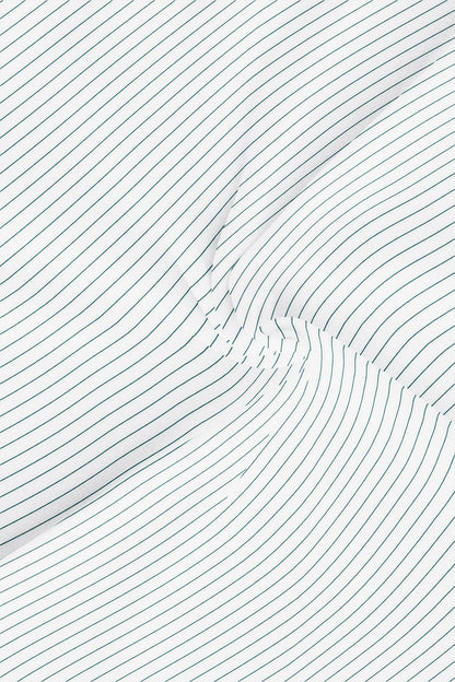 White and Amazon Green Pin Stripes Mandarin Cotton Shirt