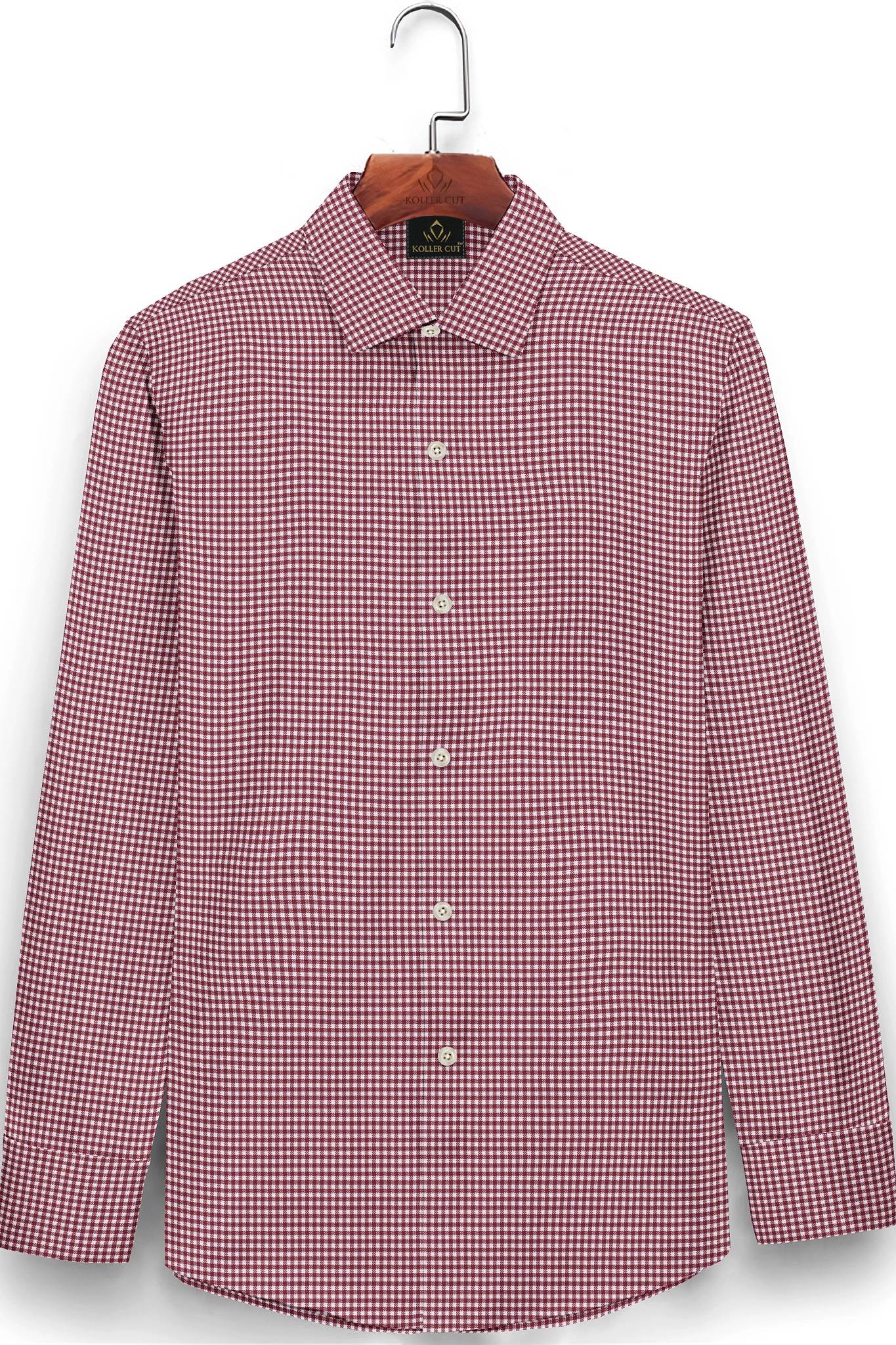 White and Maroon Gingham Checks Cotton Shirt