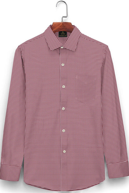 White and Maroon Gingham Checks Cotton Shirt