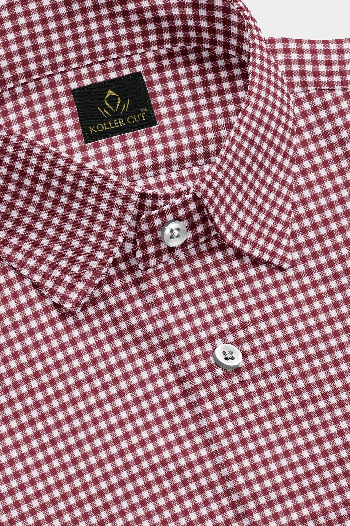 White and Maroon Gingham Checks Cotton Shirt