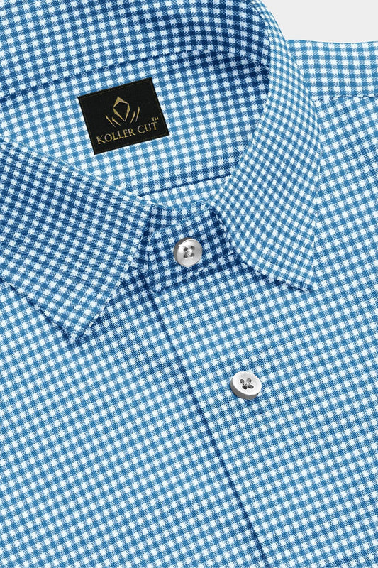 White and Brunnera Blue Gingham Checks Cotton Shirt