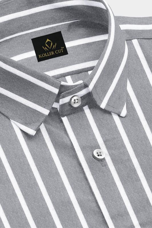 Mirage Gray and Flash White Chalk Stripes Oxford Cotton Shirt