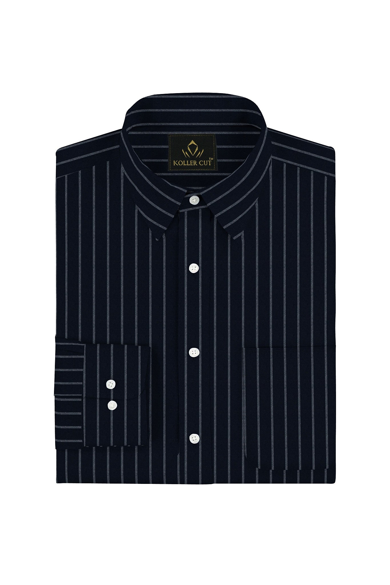 Oxford Blue and Smoke White Stripes Oxford Cotton Shirt